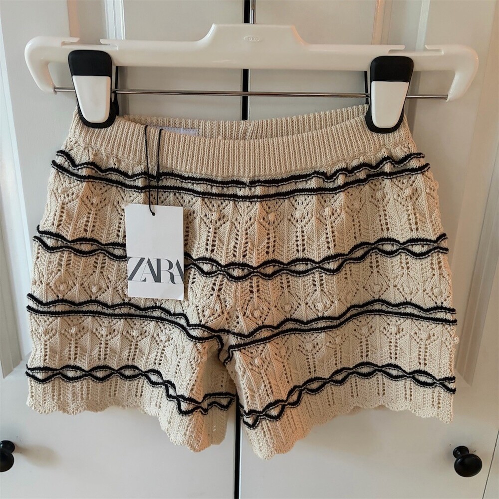 Zara Girls Crochet Knit Scalloped Hem Pull-On Shorts Ivory Size 10
